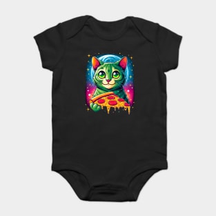 Cat in Space Eating Pizza, Funny Pizza Lover Baby Bodysuit